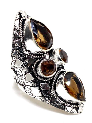 Smoky Quartz Handmade 925 Sterling Silver Statement Ring-Mother's Day Gift - Picture 2 of 4