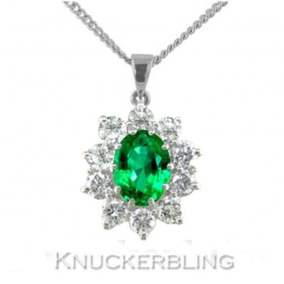 1,50ct Smaragd & Diamant (F VS) Cluster Anhänger Set in 18ct Weißgold & Kette