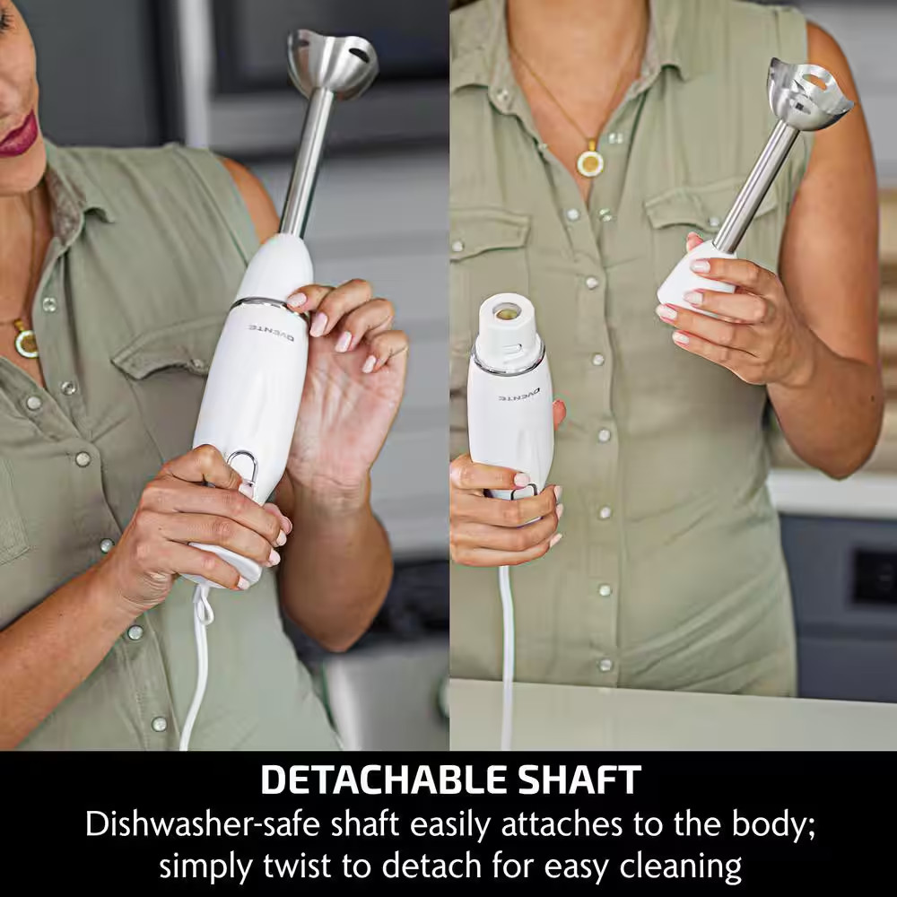 Ovente Immersion Electric Hand Blender with Stainless Steel Blades White HS560W