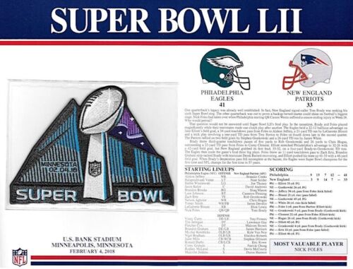 SUPER BOWL 52 EAGLES vs PATRIOTS Willabee & Ward OFFICIAL NFL SB LII PATCH CARD - 第 1/1 張圖片