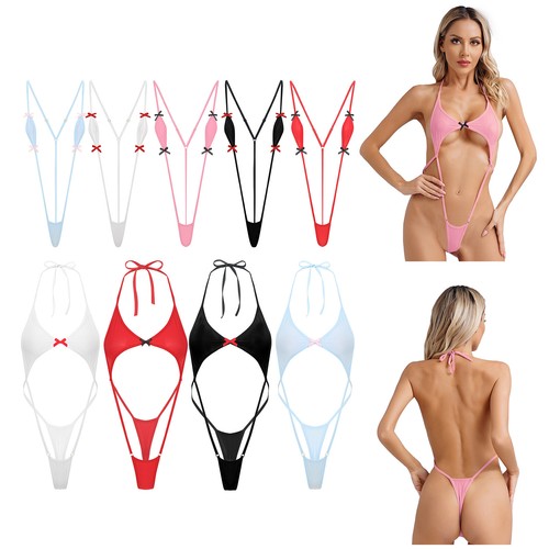 Womens Monokini Cute Bow Bodysuit Quick-drying Swimsuit One Piece Nightwear - Picture 3 of 97