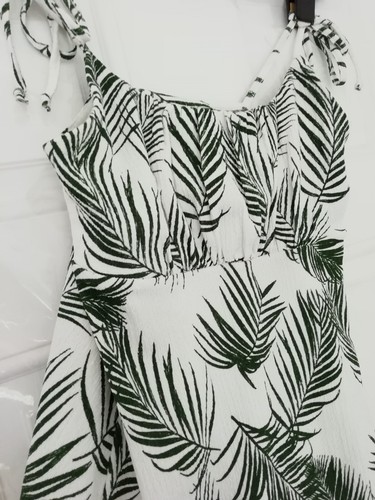 Topshop 12 White Green Palm Leaf Crinkle Stretch Strappy Dress Cover Up Textured - Picture 3 of 9