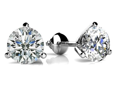carat Round Diamond Studs Platinum Earrings Martini GIA