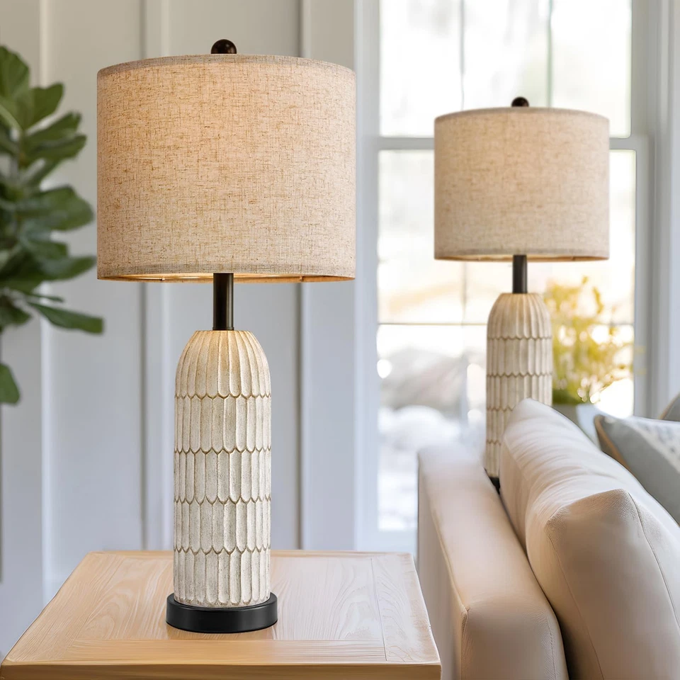 Juego de 2 lámparas de mesa de 26,5" - Lámpara de noche con puertos de carga USB A+C, rústicas, por Foto 4 de 4