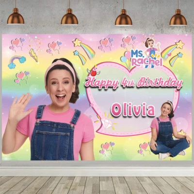 Ms Rachel Personalised Custom Banner Backdrop Vinyl 5x3ft Party Supplies