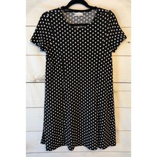 Urban Outfitters Polka Dot Ribbed Mini T-Shirt Dress Black White Womens Medium