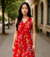 Beachlunchlounge Dress Womens Large Red Cherry Florals Gigi Sleeveless Boho NWT