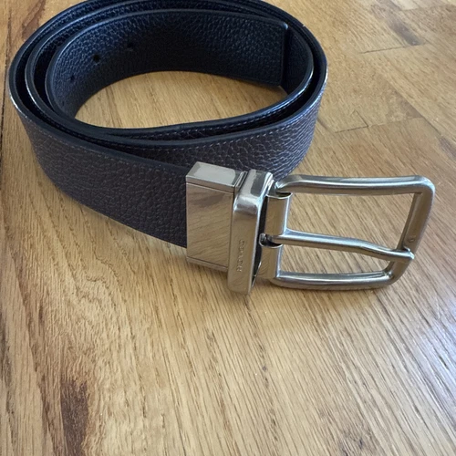 Cintura Coach larga imbracatura argento reversibile nero marrone pelle ciottoli 39 43"