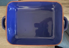 Cobalt glaze Rectangular Baker Terracotta double handle 11"x 9"x 3" Portugal