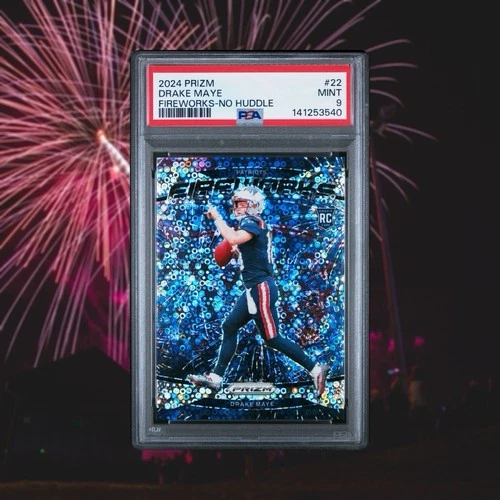 2024 Panini Prizm - Fireworks Drake Maye #22 No Huddle Prizm Rookie PSA 9