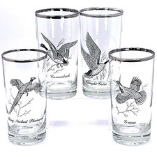 Vtg Federal Highball Glasses Game Birds Set 4 Pheasant Grouse Canada Goose  READ