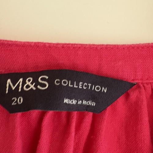 M&S Top Womens Size UK 20 Pink Linen Blend Balloon Sleeve Blouse Fuchsia Summer - Picture 2 of 11
