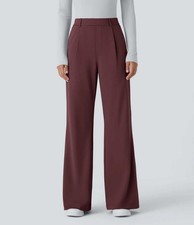 Halara Flex DayStretch High Waisted Pocket Work Flare Pants Burgundy Size Small