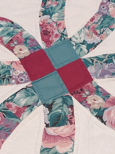 Double Wedding Ring Artisan King Quilt Pink Teal Joan Messmore Roses 2 Shade Set - Picture 7 of 24