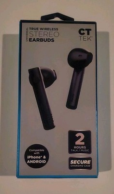 True Wireless Universal Stereo Earbuds  CT TEK iPhone Android Charging Case New 