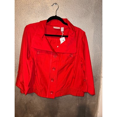 Chico s Trendy Sport Deva Cadmium Red Nautical Preppy Western 4th of July Jacket