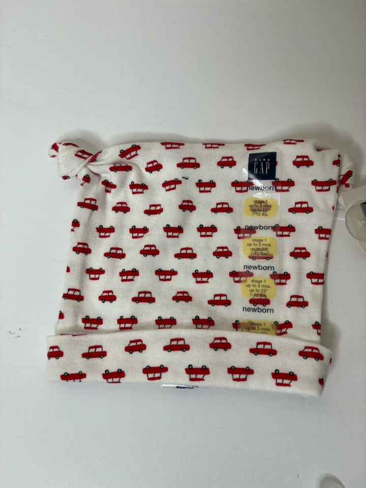 Boné gorro vintage bebê GAP chapéus gravata nó tamanho recém-nascido 0-3 meses vermelho CARROS NOVO - Imagem 3 de 4
