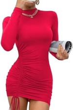 Sukiglam Women's Mini Dress Sexy Long Sleeve High Neck Bodycon Dresses Side Draw