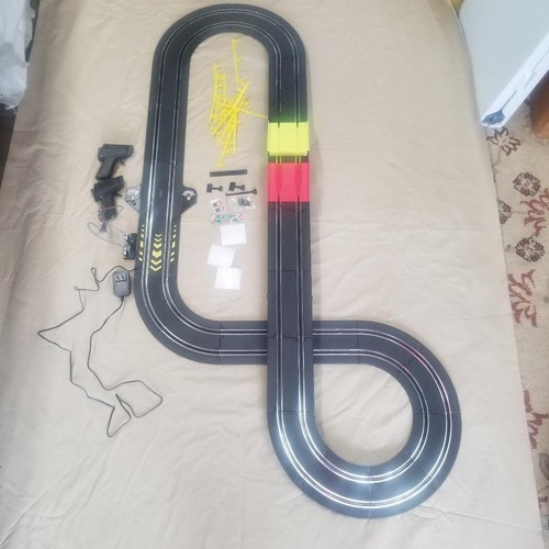 Slot car track curves straights controllers guard rails bridge supports lot