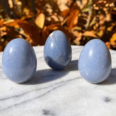 Blue Angelite Crystal Egg Carving Genuine Peru Mineral