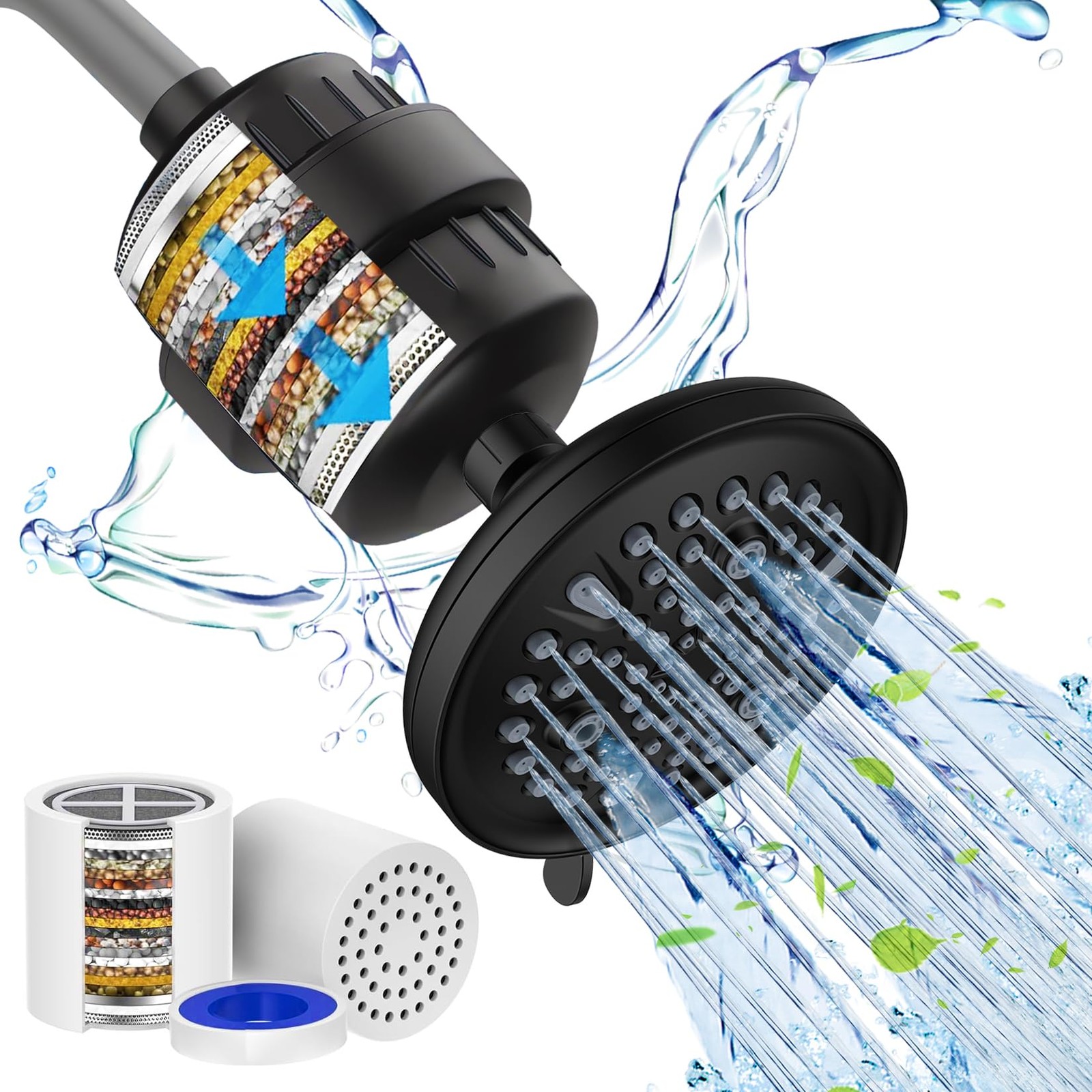 High-Pressure Filtered Shower Head with 9 Spray Modes for Hard Water Fix
