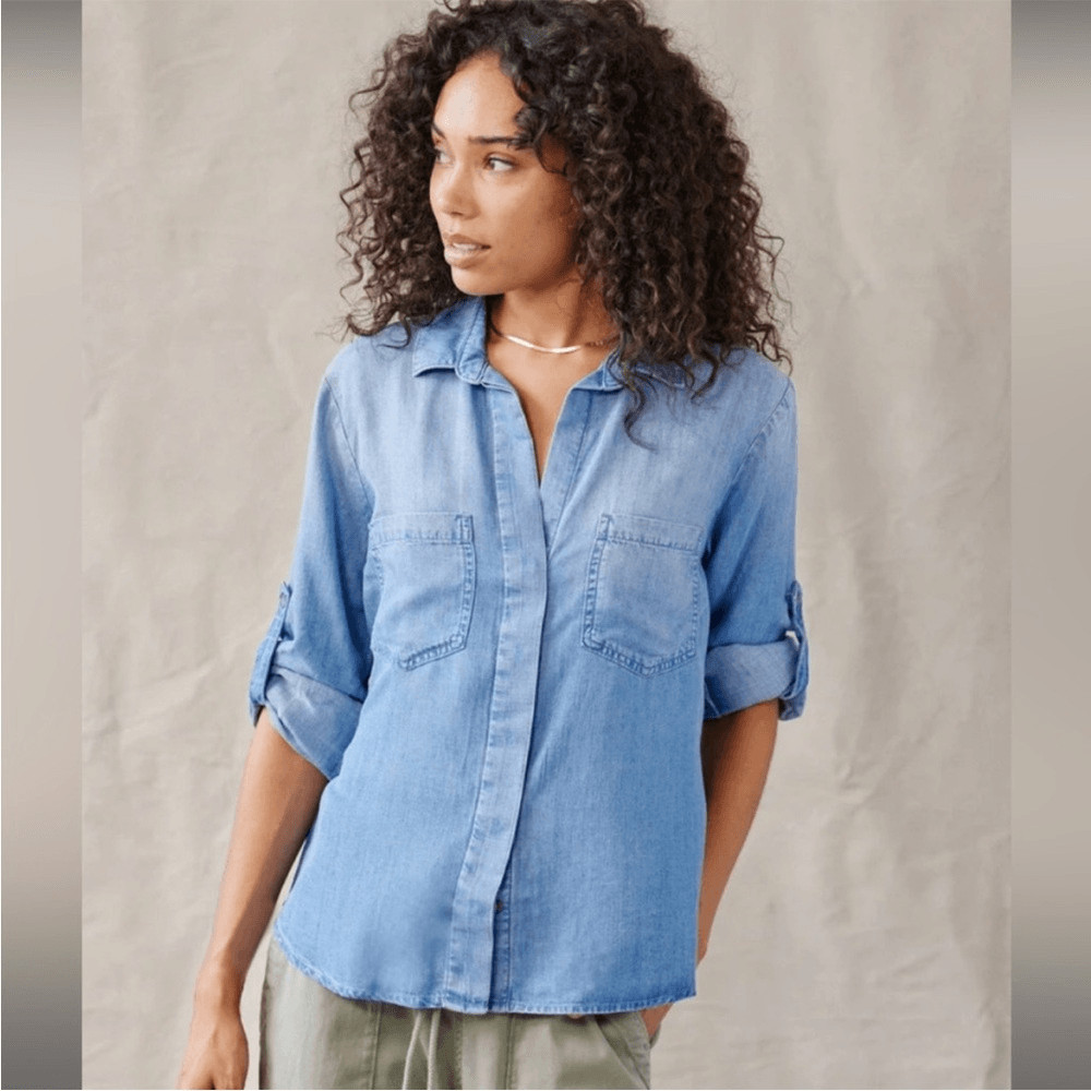 Bella Dahl Split Back Button Down - Blue Ombre Wa… - image 4