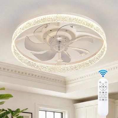 Flush Mount LED Ceiling Fan Light 6-Speed Reversible Quiet Remote 1/2H Timer