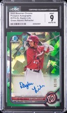 2022 BOWMAN CHROME PROSPECT AUTOS,  GREEN ATOMIC REFRACTOR DAYLEN LILE CGC 9