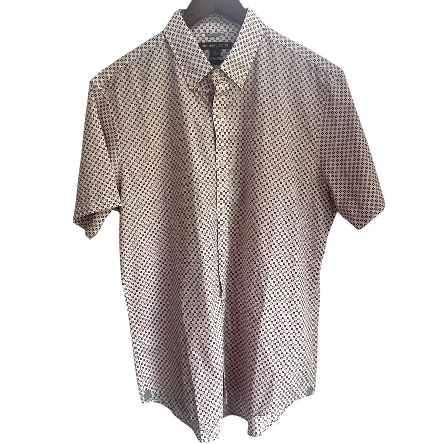 Michael Kors Men's White Red Button Down Slim Fit Polo Cotton Shirt Men's XL