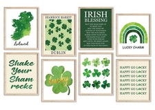 8Pcs St. Patrick' s Day Wall Art Prints Wall Decor Watercolor Lucky Charm Sham