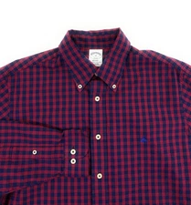Brooks Brothers Golden Fleece Men's Regent Red Navy Blue Check Shirt Medium