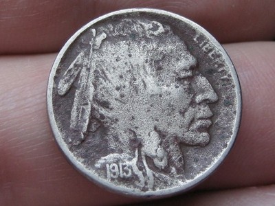 1913 S Buffalo Nickel 5 Cent- Var Type 2, T2, Fine/VF Details, Partial Horn