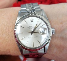 36mm 1979 Rolex Datejust Jubilee 18k Fluted Steel Silver Dial Quickset 16014