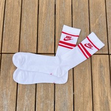 Nike Men white with red stripe logo crew socks size M L or XL