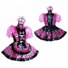 Cos  Girl Sissy Maid Pink Pvc Lockable Dress Cosplay Costumes Tailor-made
