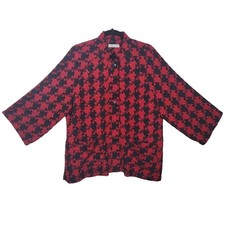 Coldwater Creek Womens Large Red  Black Houndstooth Lightweight Jacket Shacket