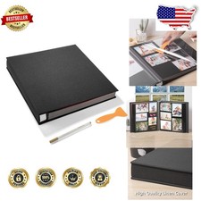 Black Linen Photo Album, 120 Magnetic Pages, Large 13"x12.8" Scrapbook