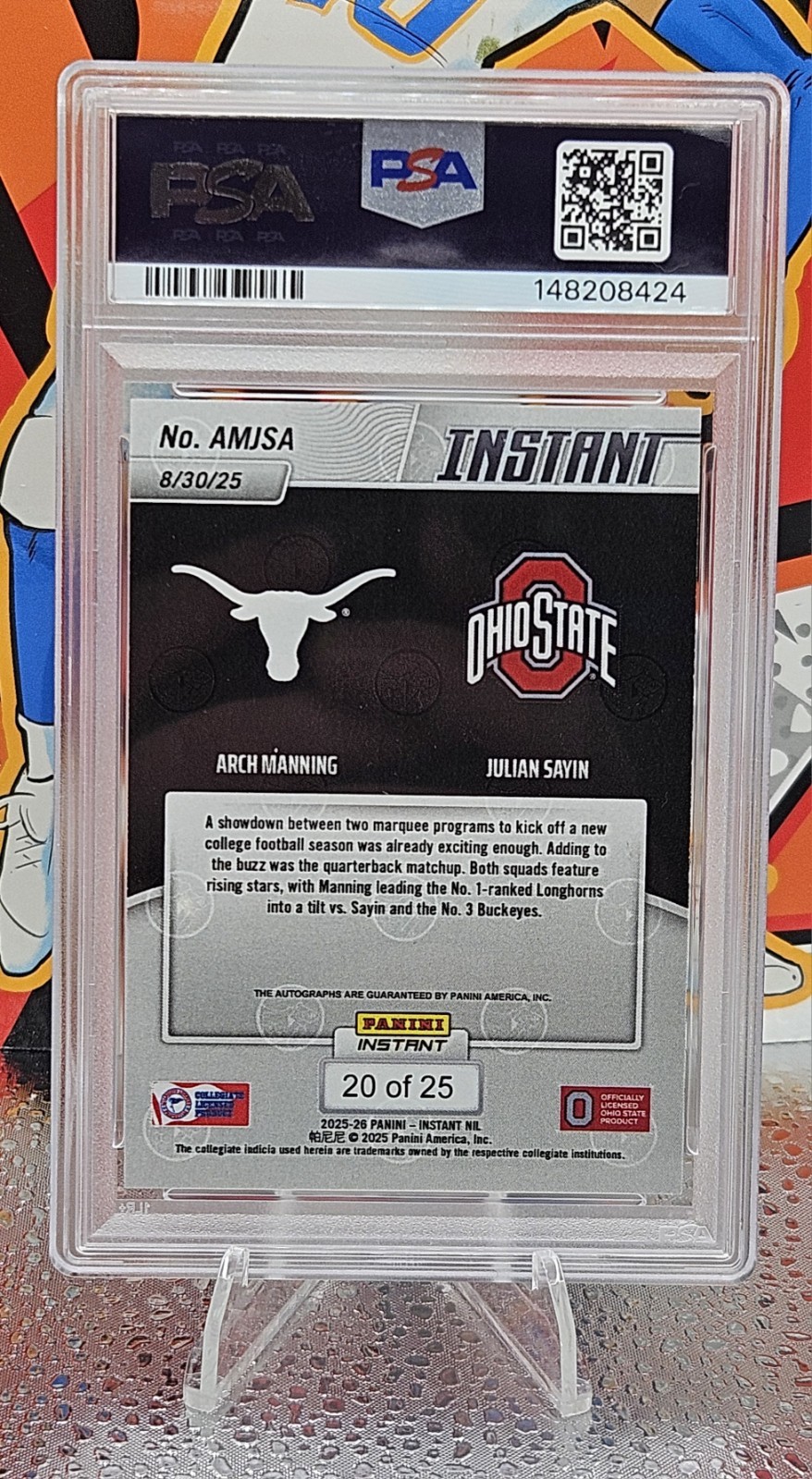 2025 PANINI INSTANT NIL Football ARCH MANNING/ JULIAN SAYIN Auto  20/25 PSA 8 view 3