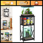 10 Gallon Aquarium Stand with Storage - 3 Tier Heavy Metal Fish Tank Shelf, Blac