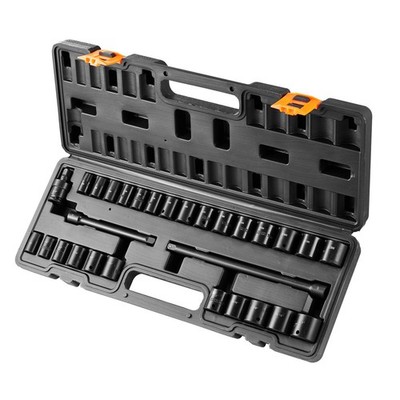 3/8in Drive 29-Piece Impact Socket Set w/Case, 6-Point, Metric 8-22mm