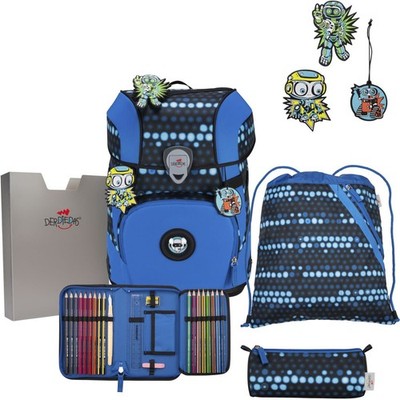 DerDieDas Schulranzen Set ErgoFlex Tiny Superflash (5 tlg.), Blue Robot