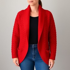 Vintage 90s Side Effects Red Knit Open Front Cardigan Sweater M Shawl Collar