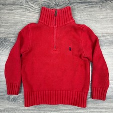 Polo By Ralph Lauren Toddler Size 3T Deep Red Knit Sweater 1/4 Zip Pullover Logo