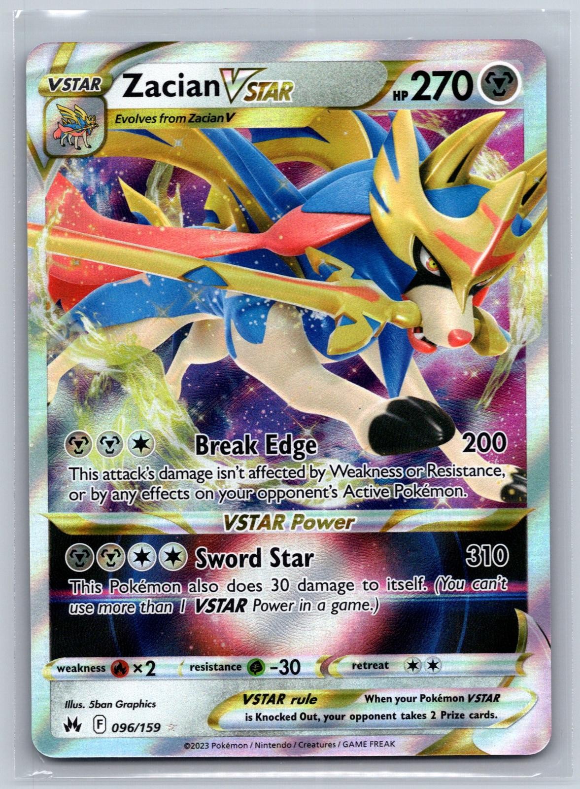 Zacian VSTAR 096/159 Holo VSTAR Rare Crown Zenith Pokemon Near Mint
