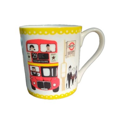 London Red Double Decker Bus With People At Bus Stop Mug Coffee Tea Cup 