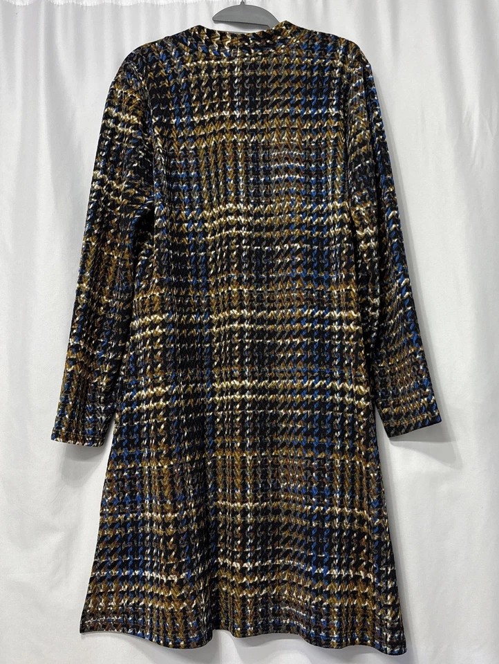 Cárdigan Susan Graver Delantero Abierto Plumero Talla Grande Bolsillos Pequeños, Marrón/Azul Foto 2 de 4