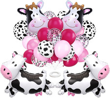 42Pcs Pink Cow Print Balloons, Cowgirl Birthday Party Decorations