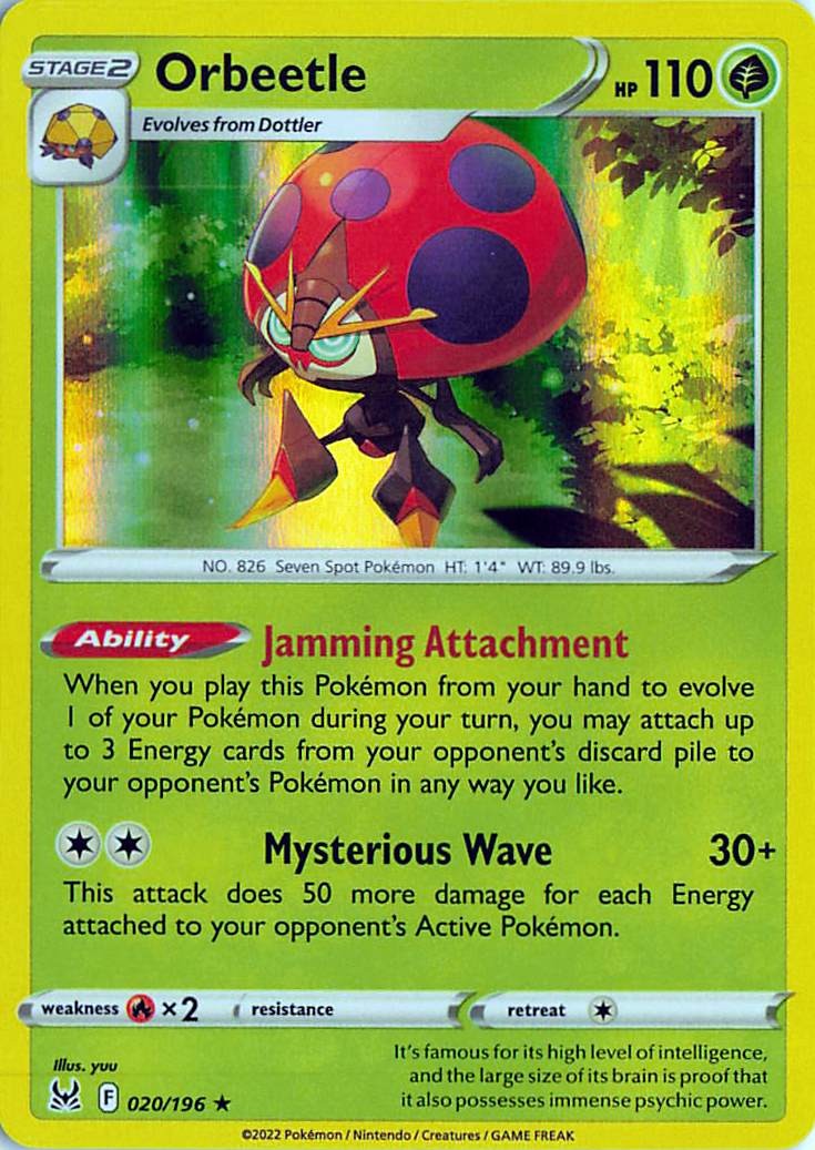 Orbeetle 020/196 Holo Rare Lost Origin Pokemon Near Mint