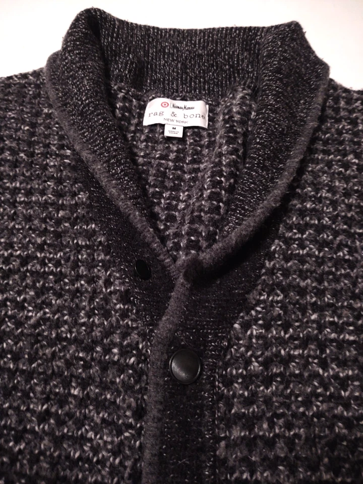 RAG & BONE Men's Cardigan Shawl Collar THICK Wool/Cotton (M) Gray Sweater - Image 2 of 4