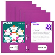 30 Pack Two Pocket Paper Folders with Prongs, Letter Size Purple 